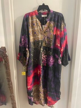 NWT NOEN Size 12 Multicolor & pattern pockets V-Neck long dress kaftan lounge